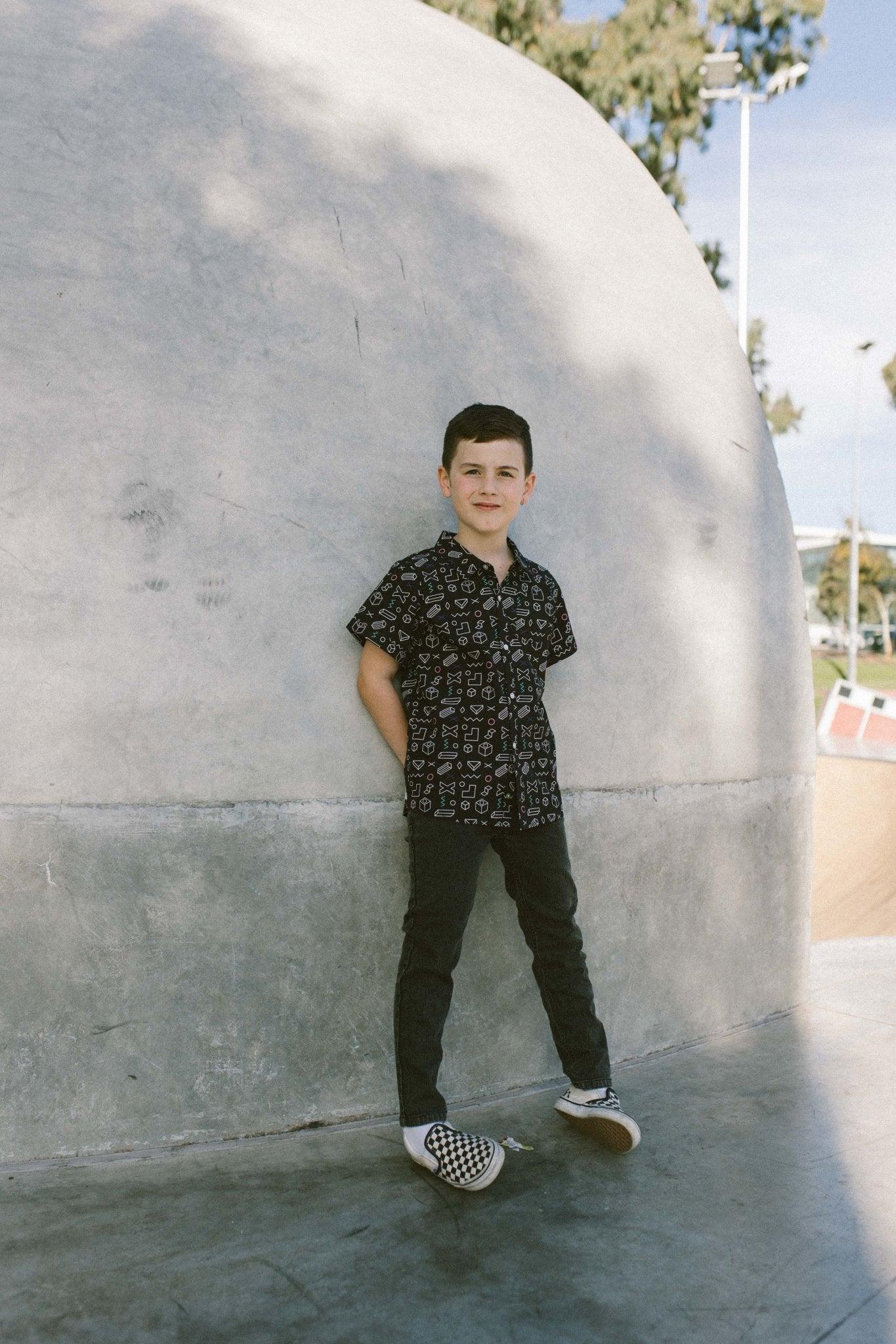 its all geo black short sleeve shirt - Lil Groms Kids Co