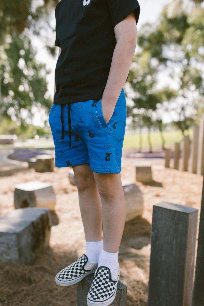 ultimate relaxo lil g blue printed short - Lil Groms Kids Co