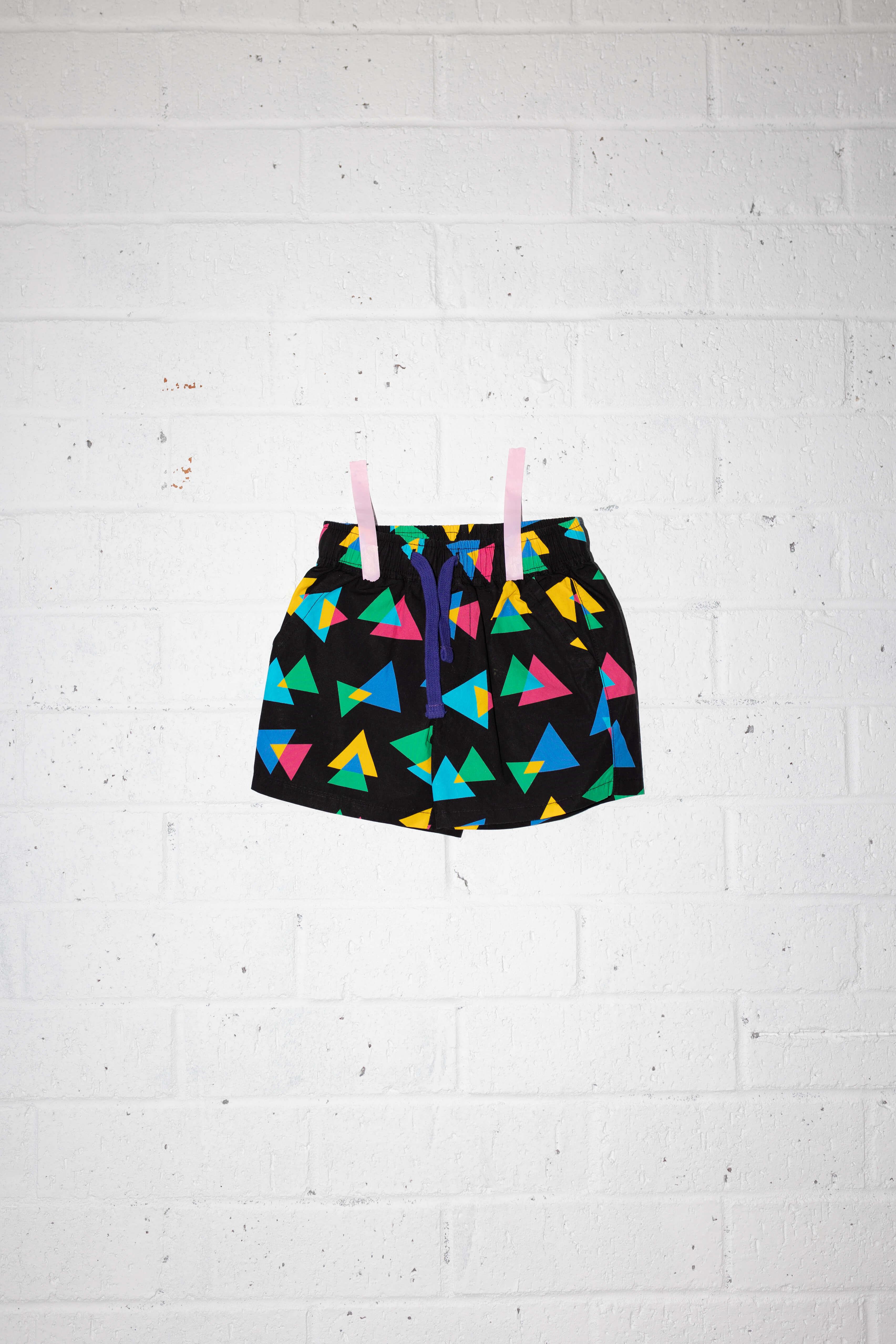 crazy triangle black playground woven shorts - Lil Groms Kids Co