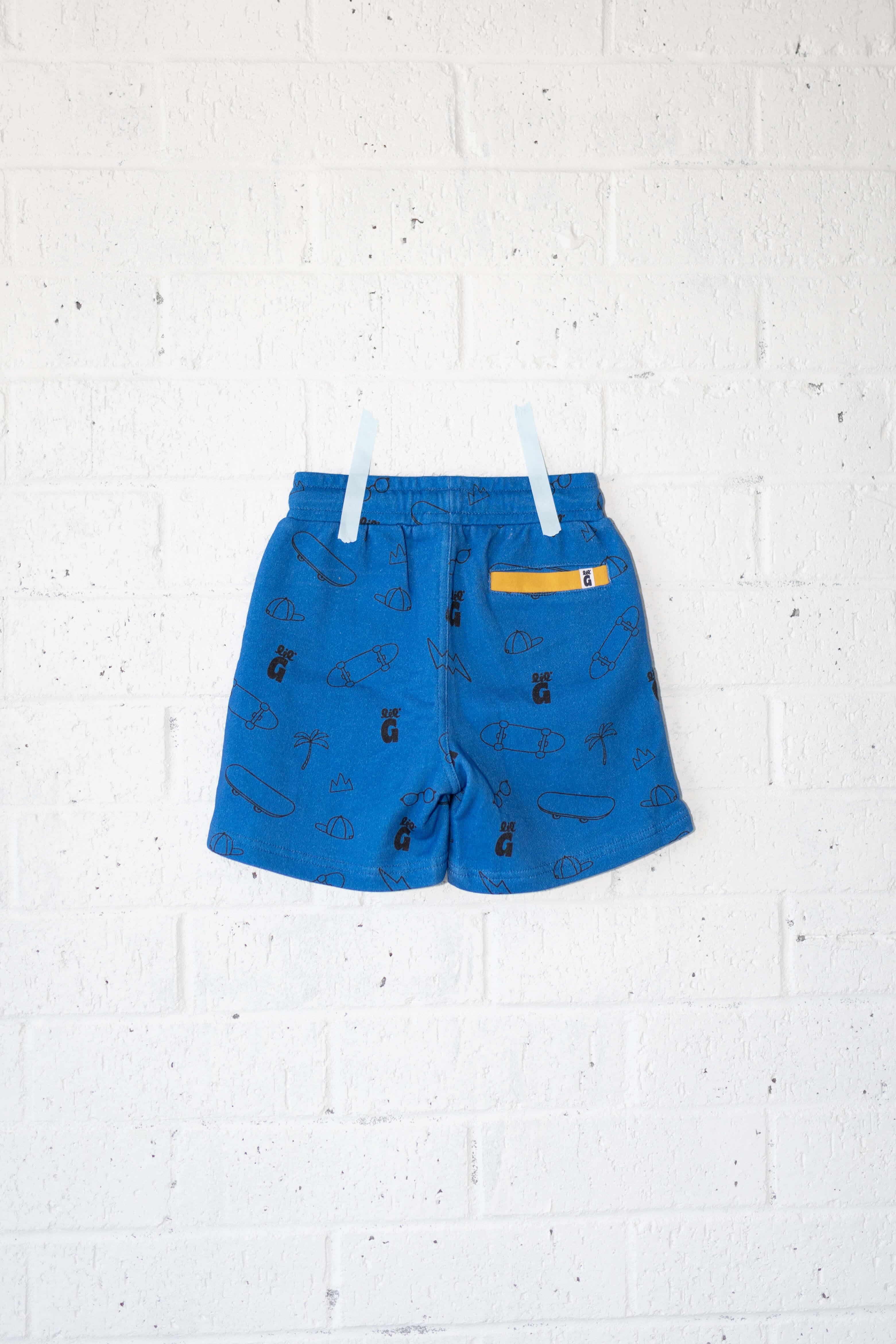 ultimate relaxo lil g blue printed short - Lil Groms Kids Co