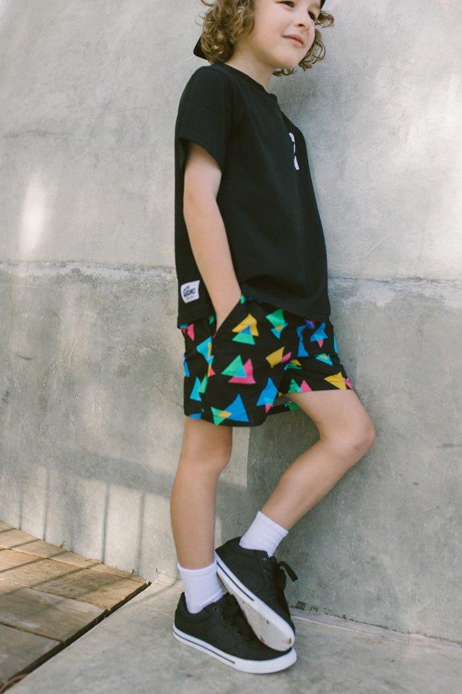 crazy triangl black playground woven shorts - Lil Groms Kids Co
